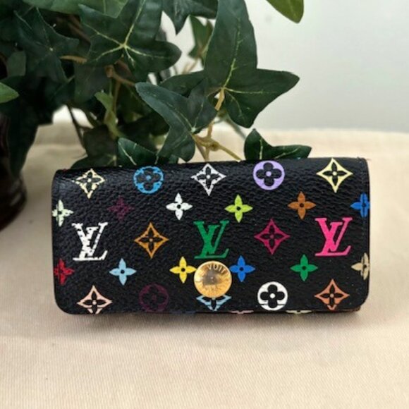 LV Monogram💙💛Takashi Murakami 💜💗💚4 Key Holder / Black - Picture 2 of 9